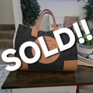 Tory Burch Black and Tan Wool Tote Bag